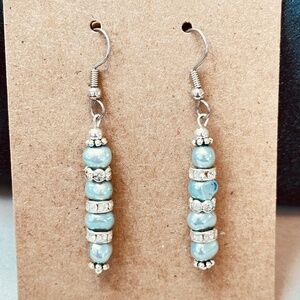 Stainless Steel Genuine Freshwater Light Blue Pearls 4ea w/Crystal Rondelles